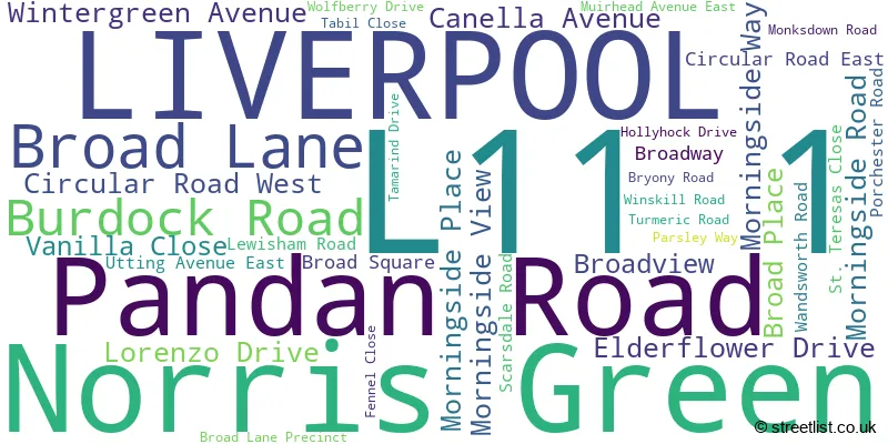 A word cloud for the L11 1 postcode